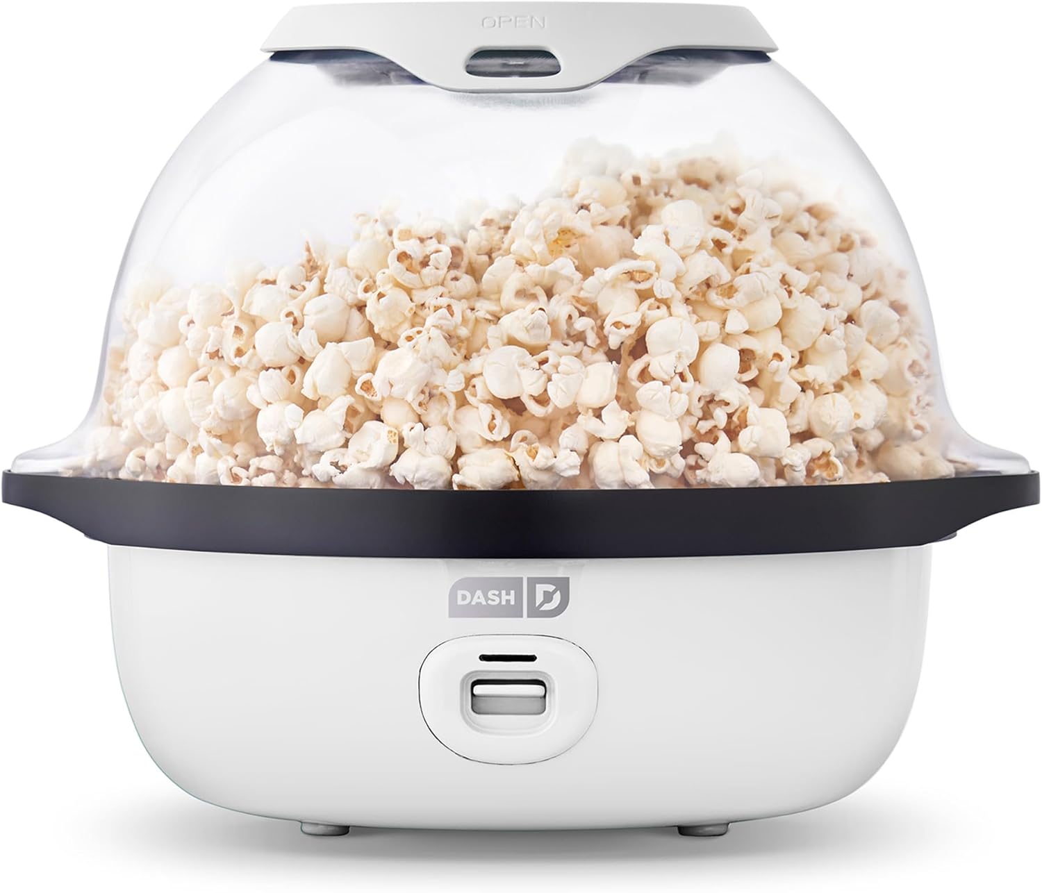 Dash SmartStore® Stirring Popcorn Maker - Electric Popcorn Machine with Butter-Melting Tray & Clear Serving Bowl - Features Stirring Bar - 24 Cups, White
