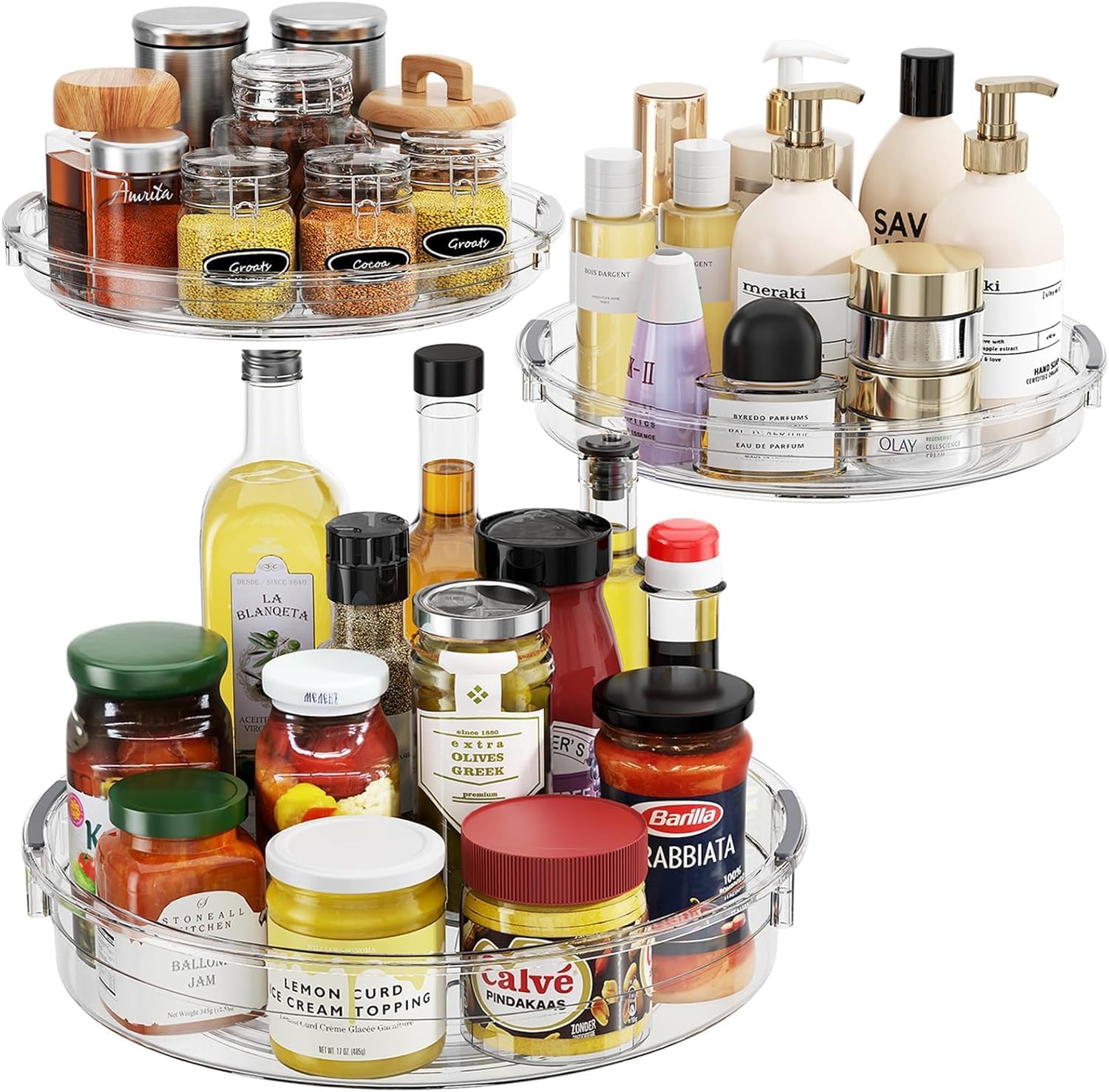 3 Pack Lazy Susan Organizer Turntable for Cabinet, Pantry Organizers and Storage, Rotating Condiment Organizer for Kitchen, Table Top, Fridge, Countertop, Spice Organization, 9.25'' 10.6'' 12''