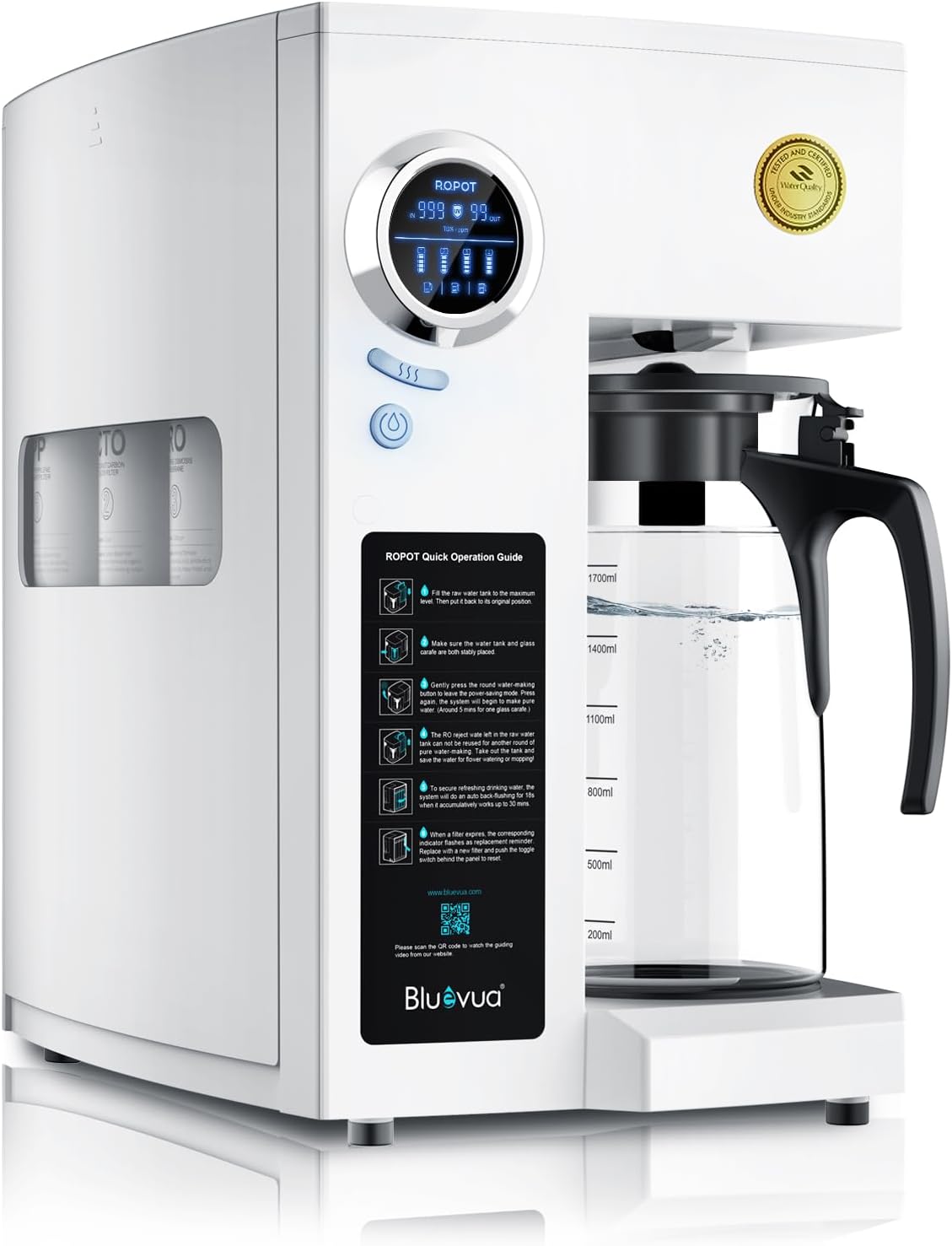 RO100ROPOT Countertop Reverse Osmosis Water Filter System, Portable RO Filtration with Remineralization, No Installation, WQA Certified - ROPOT-UV, 6-Stage RO