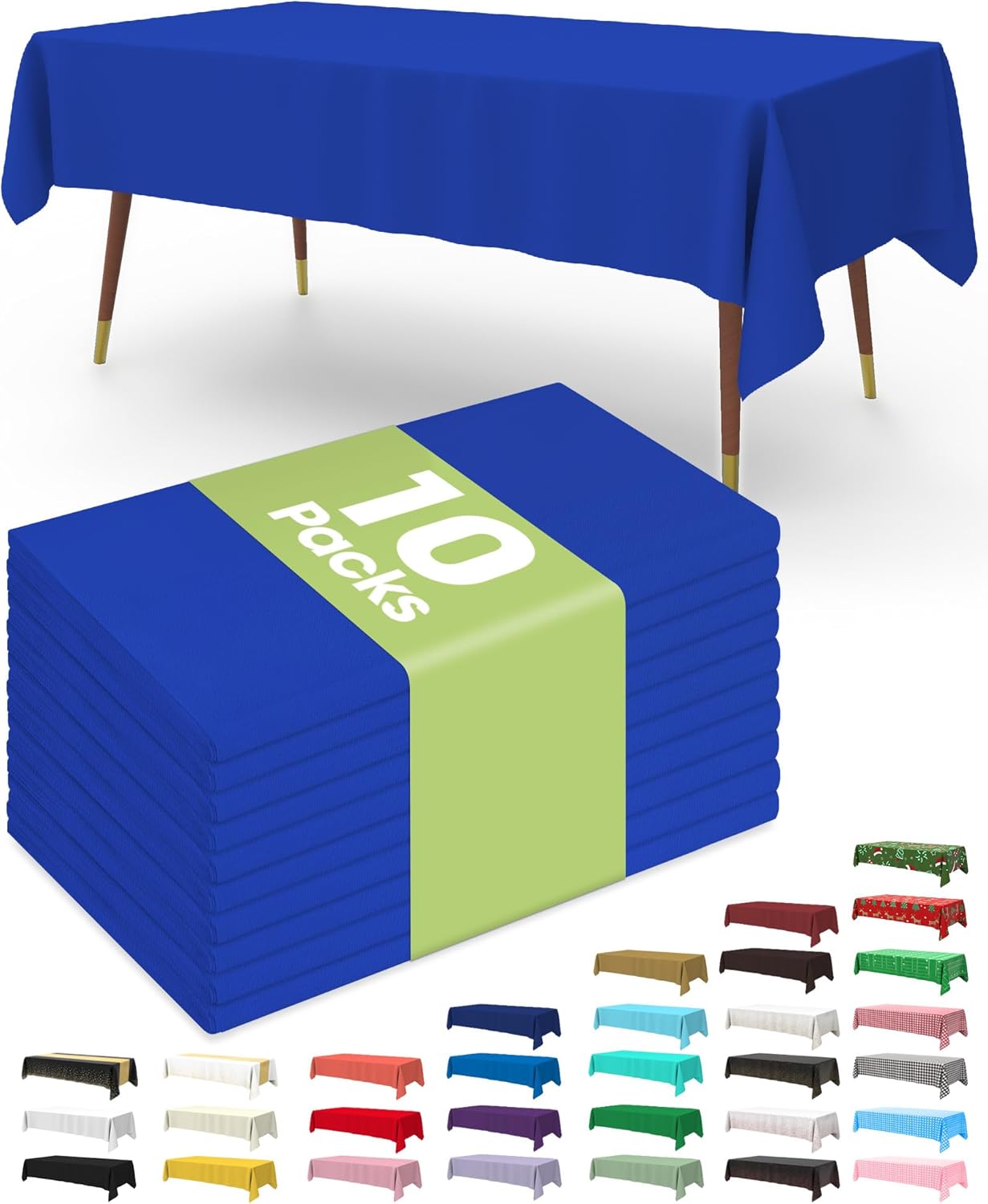 Pureegg Plastic Table Cloth Disposable 10 Pack, 54 x 108 Inch Table Cloths, Patriotic Decorations, Thanksgiving, Veterans Day Tablecloths, Rectangle, Plastic Cover, Leakproof & Sturdy, Navy Blue