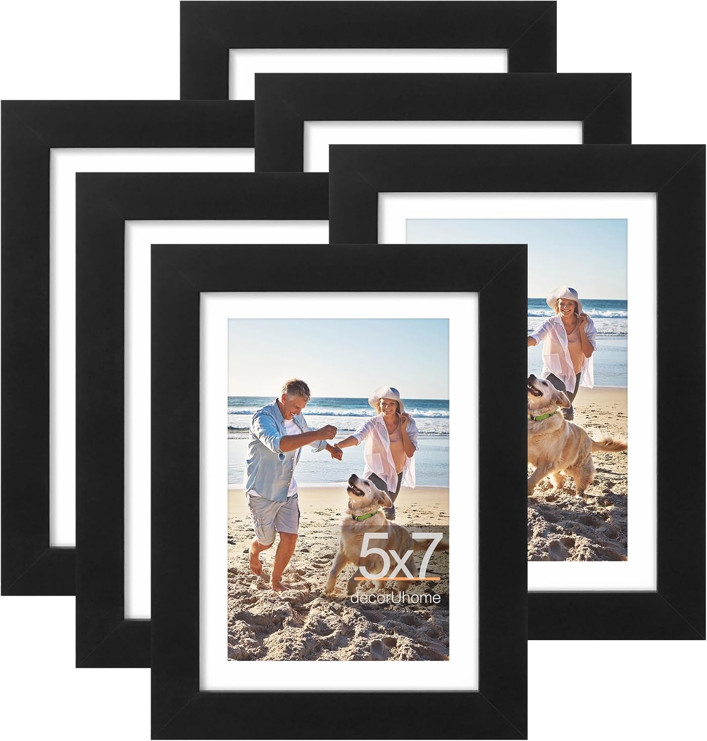 5x7 Picture Frame, Display Pictures 4x6 with Mat or 5x7 without Mat, Wall & Tabletop Display Photo Frame, Black, 6 Pack