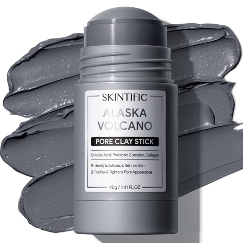 SKINTIFIC Deep Pore Cleansing Blackhead Remover Face Mask Stick, Mud Mask with Natural Alaska Volcano Clay, Gentle Exfoliating, Smoothing Skin, Non-Drying, Skincare Facial Mask