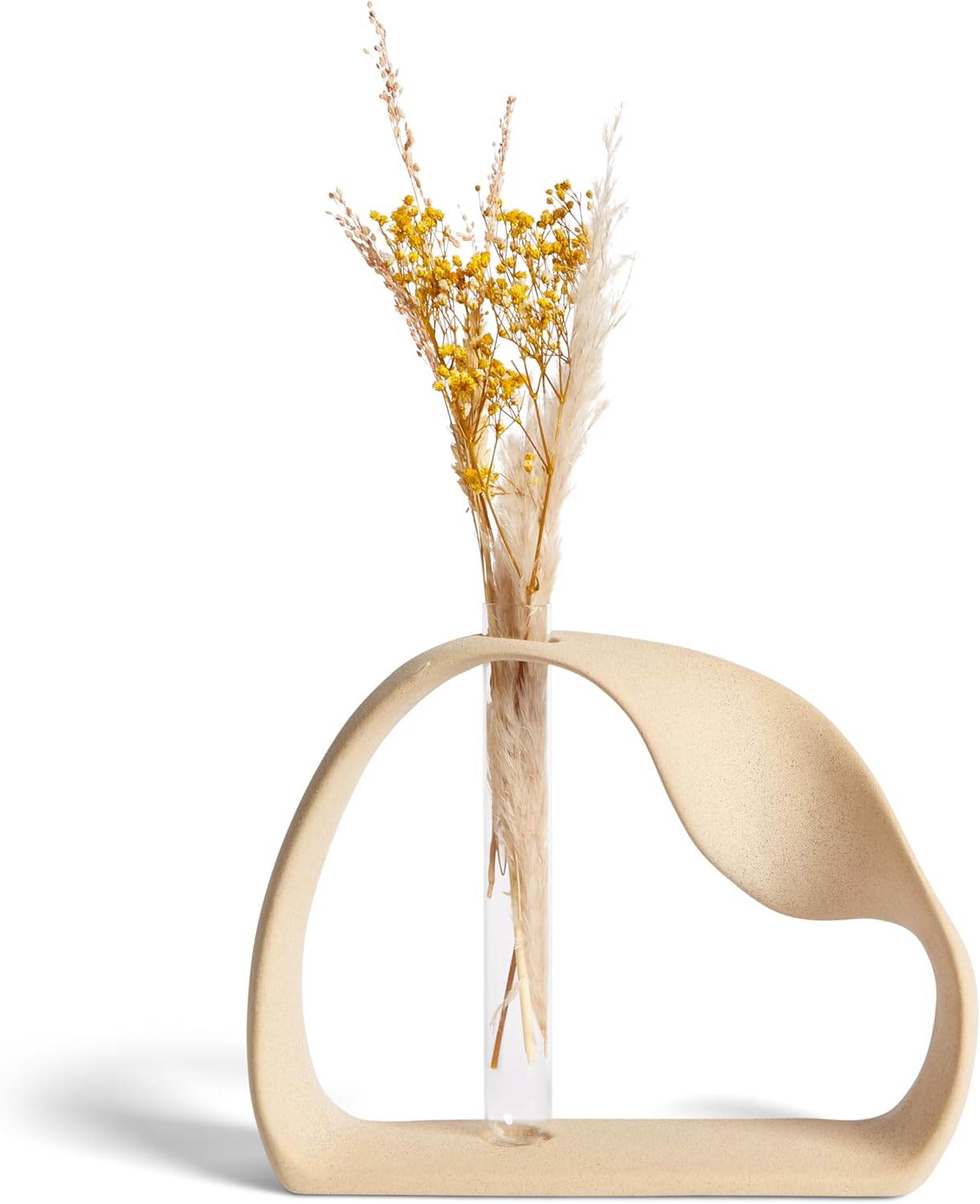 Ceramic Vase for Minimalist Home Decor - Boho Pampas Grass Vase - Stem Flower Vase for Coffee Table, Office Desk, Living Room, Kitchen, Wedding - Modern Vase for Centerpiece Table Decoration