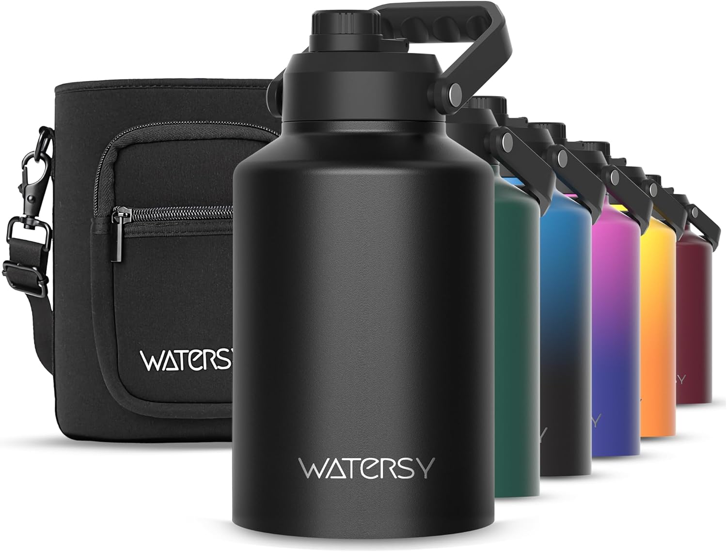 1 Gallon Water Bottle Insulated(Cold for 48 Hrs),BPA Free&Leak Proof,128oz Stainless Steel Water Jug with Handle for Gym,Hiking,Camping&Travel,Black Large Thermo