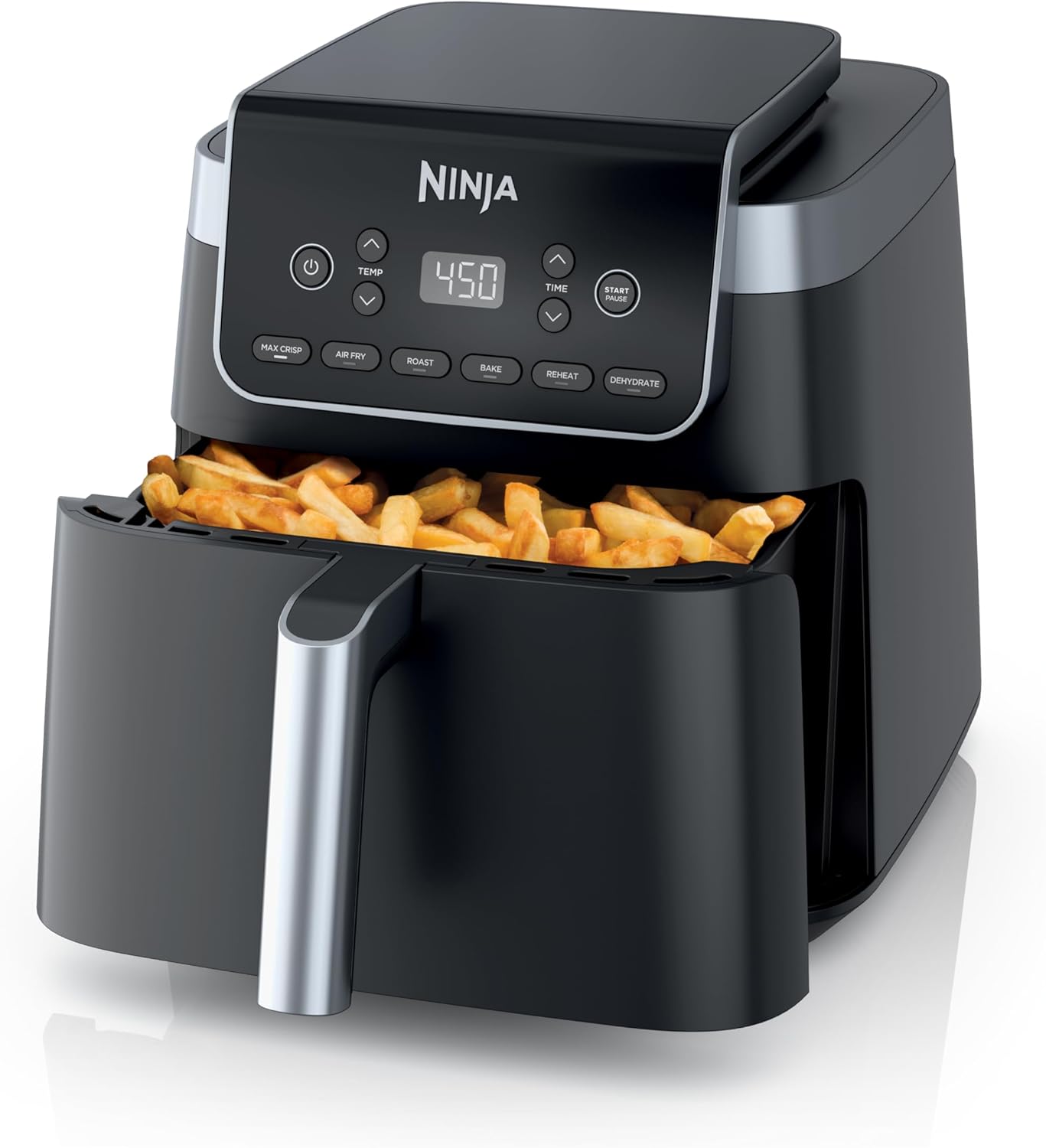 Ninja XL Air Fryer with MaxCrisp | 6.5 QT Capacity | 6-in-1 Max Crisp, Air Fry, Roast, Bake, Reheat & Dehydrate | 450°F Temp | 1750 Watts | Nonstick Basket, Crisper Plate & Recipe Guide | Grey | AF181