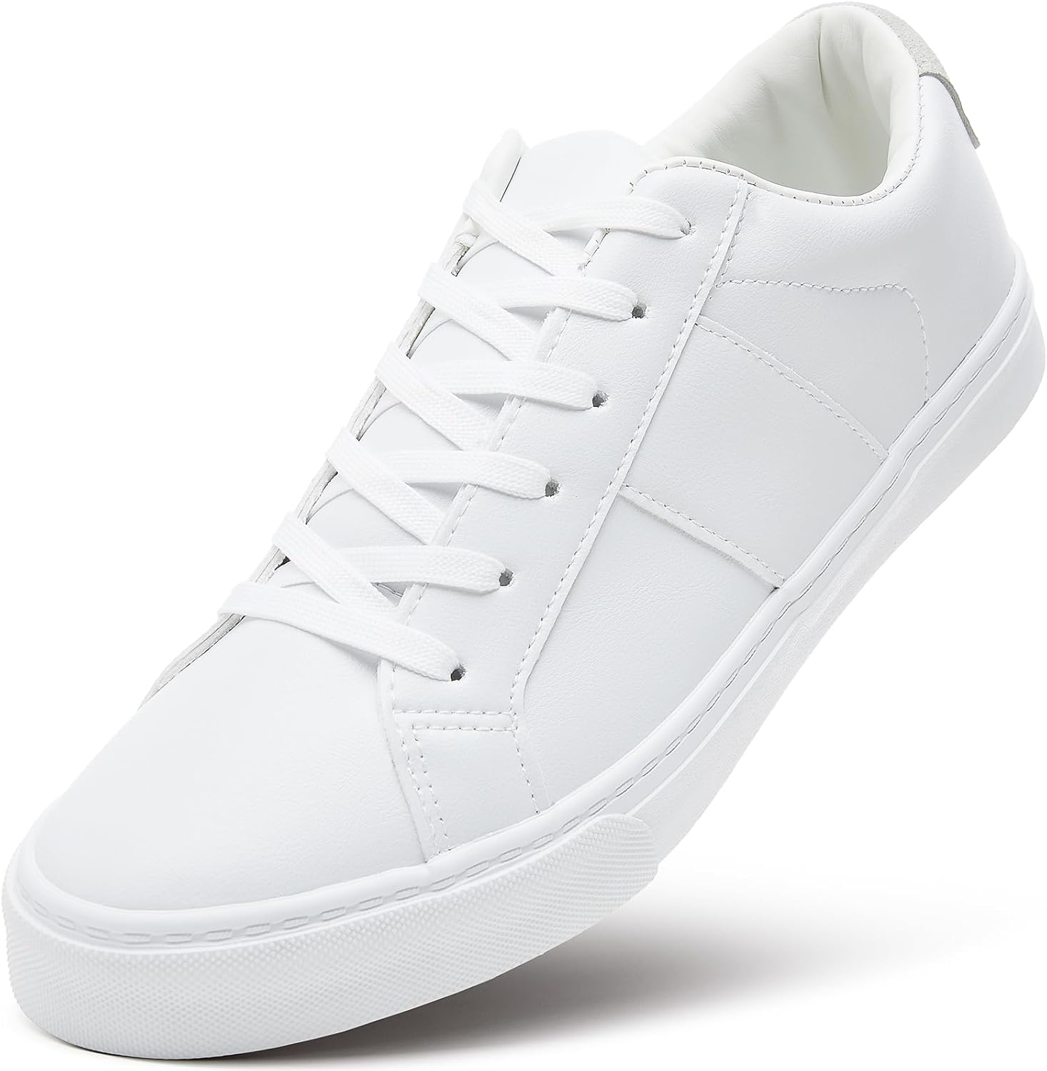 Men's Synthetic Leather White Sneakers,Low Top White Tennis Shoes,Lace up Casual Shoes(White,US10.5)