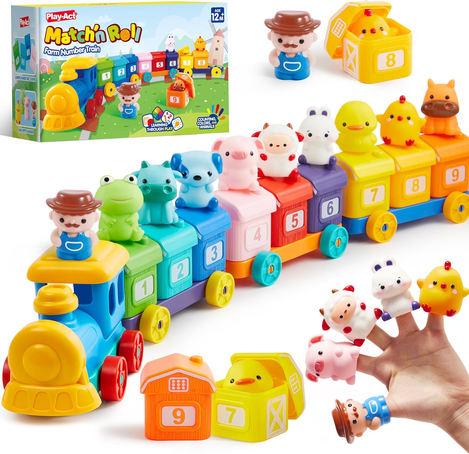Learning Toy for Toddlers 1 2 3 Years Old, Counting, Matching & Sorting Montessori Learning Farm Train Including 9 Farm Animals, Birthday Gift for Baby Boys Girls