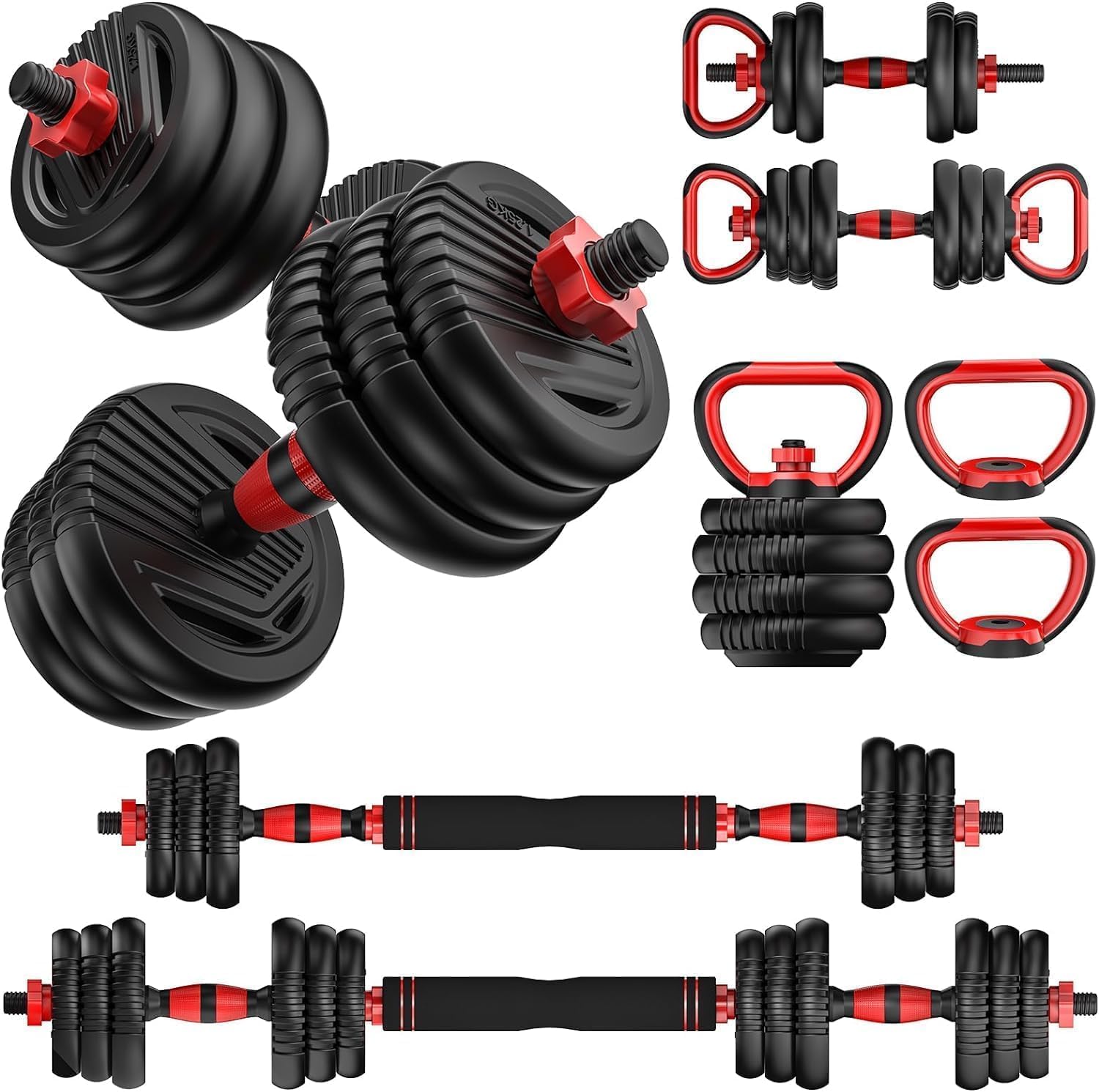 Adjustable Dumbbells, 20/30/45/70/90lbs Free Weight Set with Connector,5 in1 Dumbbells Set Used as Barbell, Kettlebells, Push up Stand, Fitness Exercises for Home Gym Suitable Men/Women