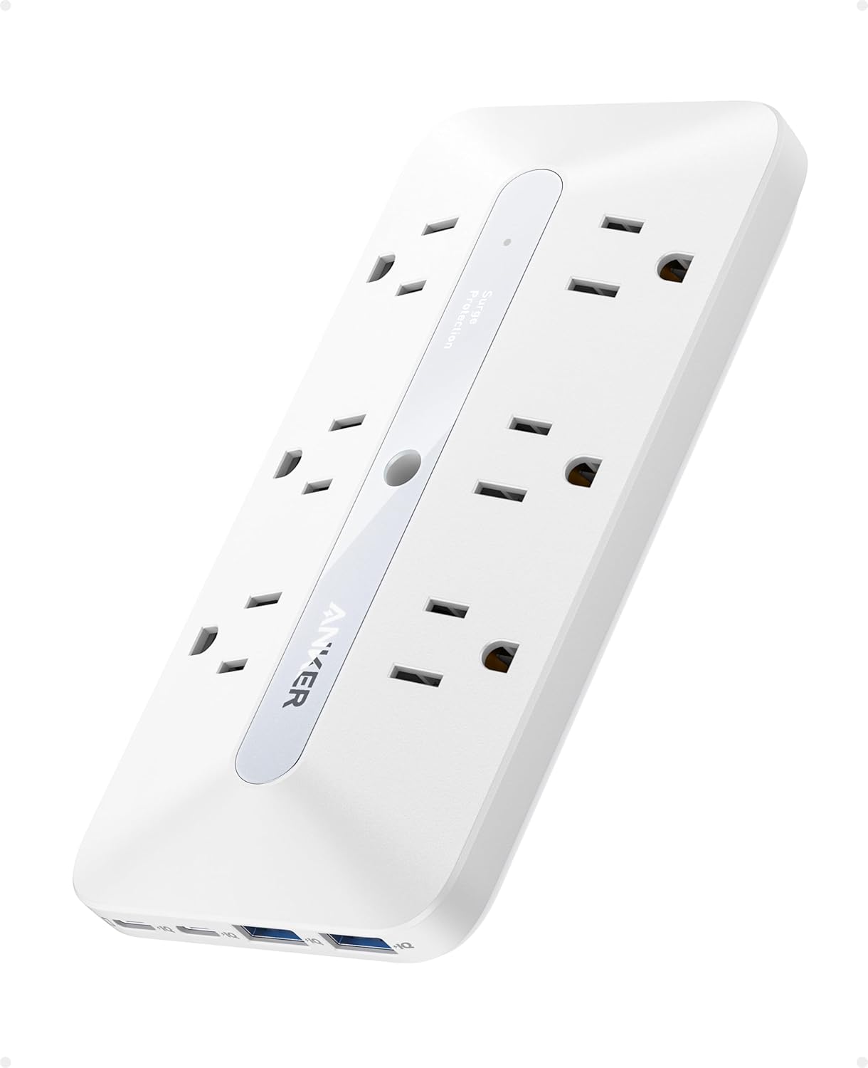 Anker Outlet Extender, Power Strip with 300J Surge Protector, 10-in-1 with 6 AC, 2 USB A, 2 USB C Ports, Wide-Spaces Outlets and 20W Fast Charging, Dorm Room Essentials