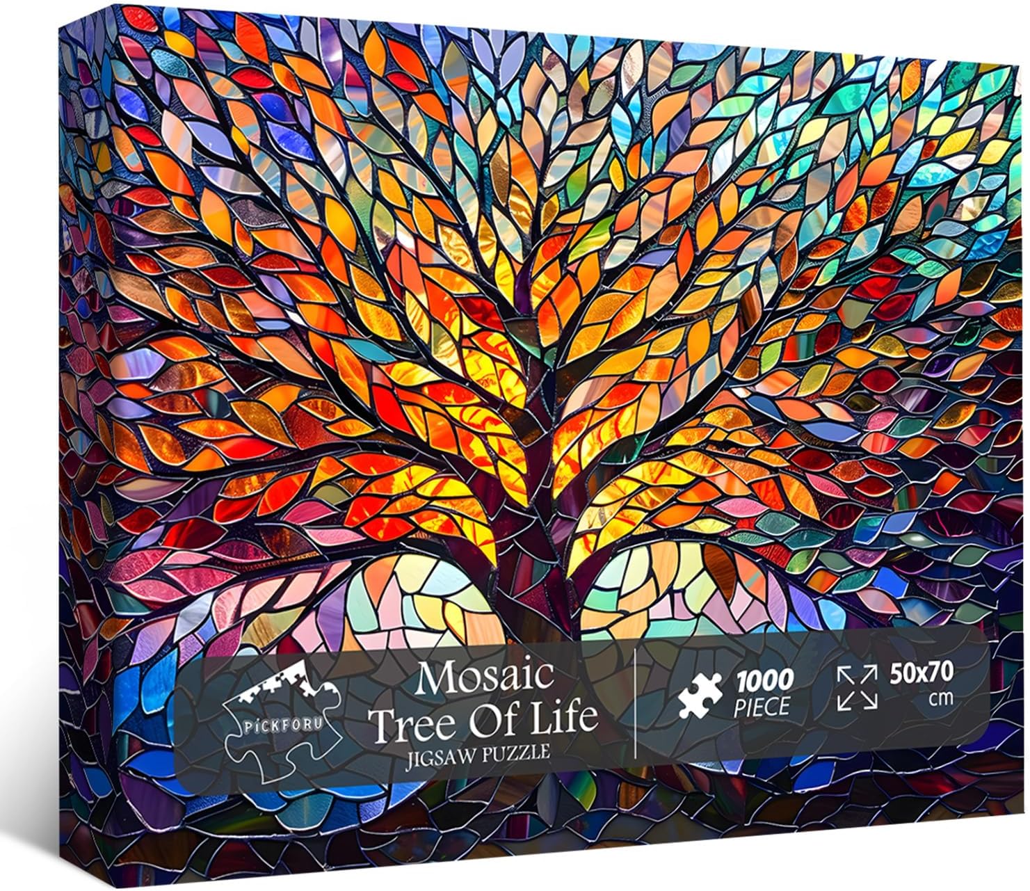 PICKFORU Stained Glass Puzzle Tree of Life Puzzles for Adults 1000 Pieces, Impossible Hard Difficult Challenging Puzzles for Adults, Colorful Mosaic Tree of Life Jigsaw Puzzle 1000 Pieces
