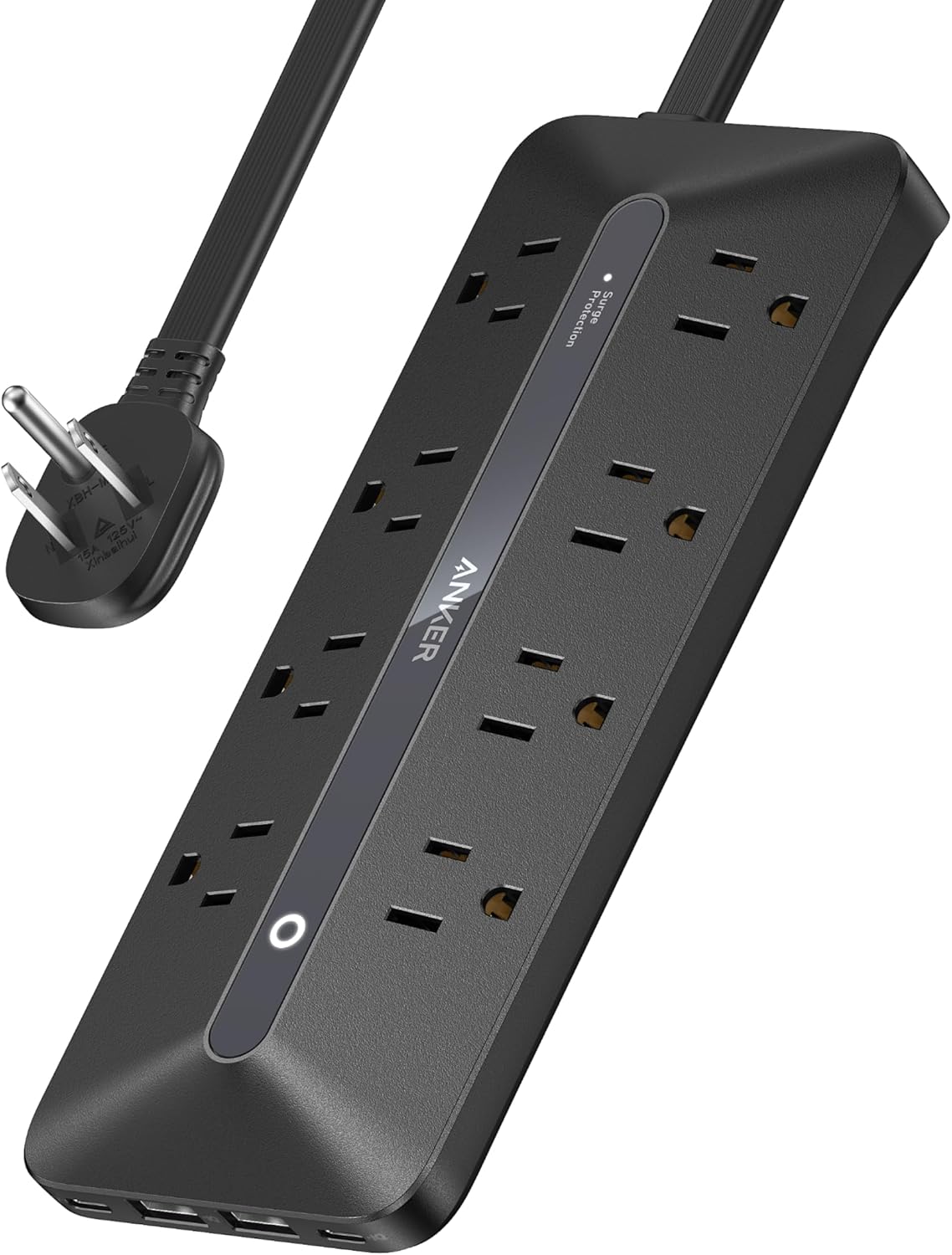 Power Strip with 900J Surge Protector, Flat Plug Extension Cord with Multiple Outlets, 8 AC, 2 USB A & 2 USB C Ports for 35W Max, 5ft Outlet Extender, Dorm Room Essentials, Home Office