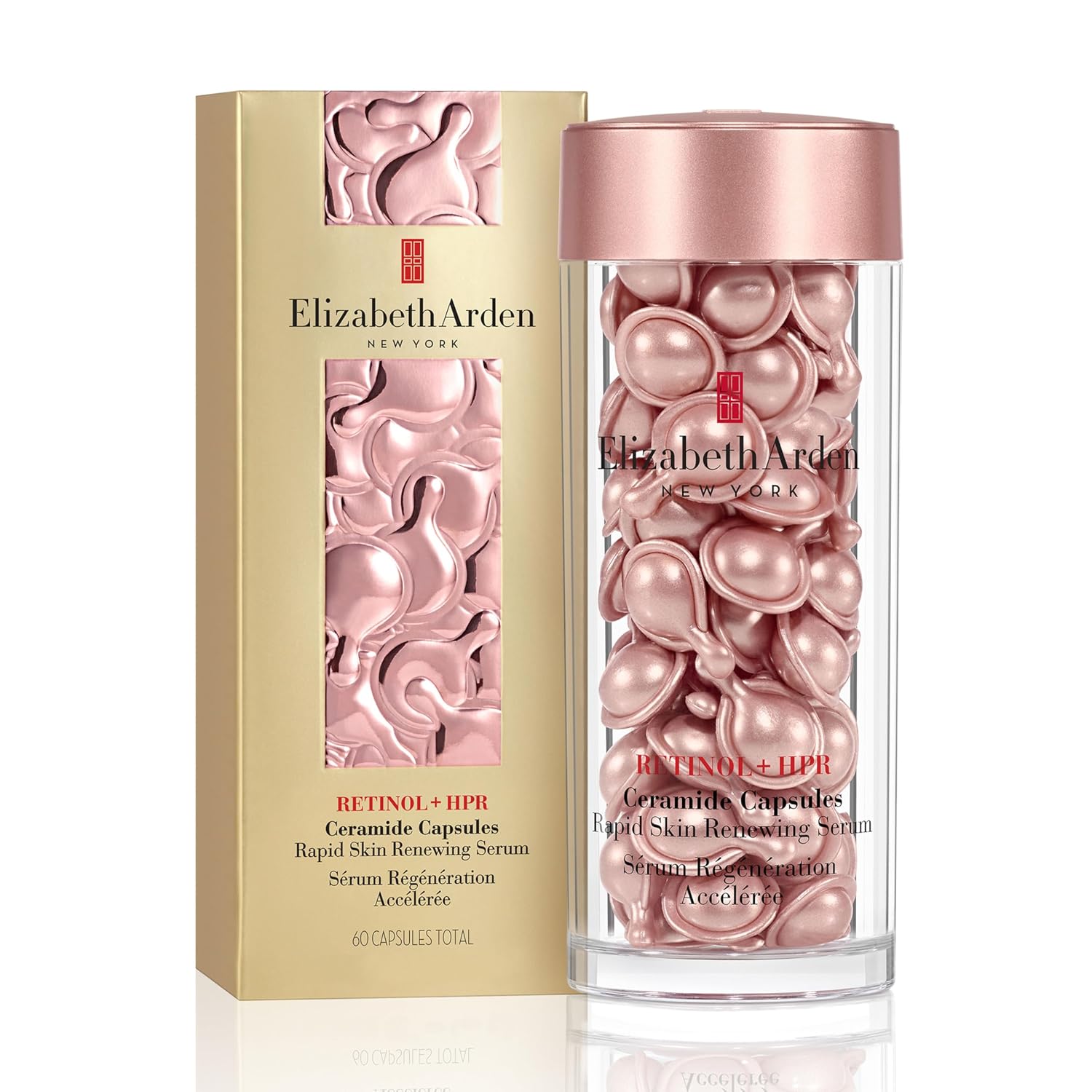 Elizabeth Arden Retinol + HPR Ceramide Rapid Skin Renewing Anti-Aging Face Serum Capsules, Fine Lines & Wrinkles Treatment with Peptides, Vitamin E, & Niacinamide, 60 Count