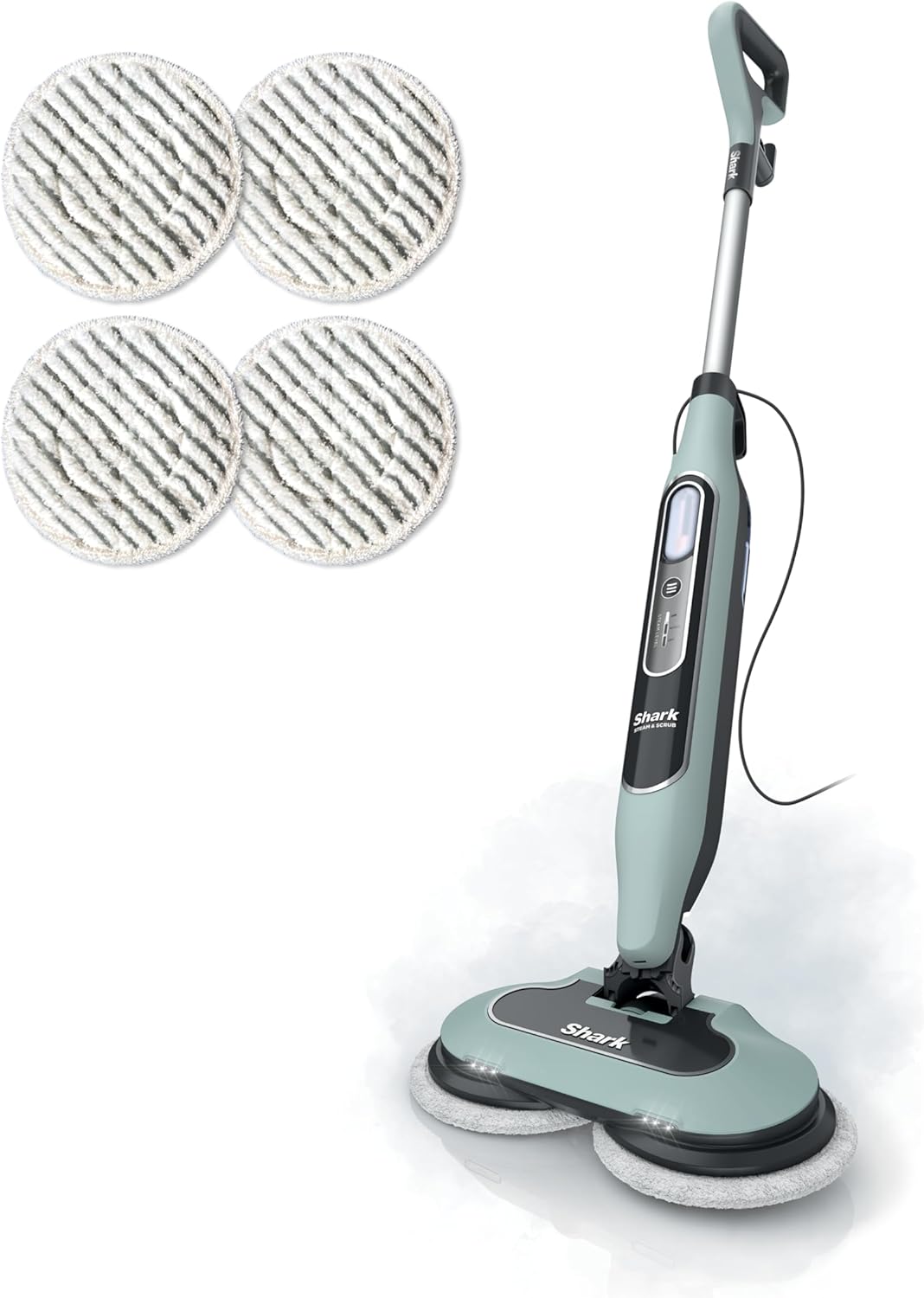 Shark Steam & Scrub Steam Mop, All-in-One Scrubbing and Sanitizing Hard Floor Cleaner, LED Headlights, 4 Dirt Grip Soft Scrub Pads Included, XL Water Tank, Swivel Steering, Hawaiian Grey, S8001
