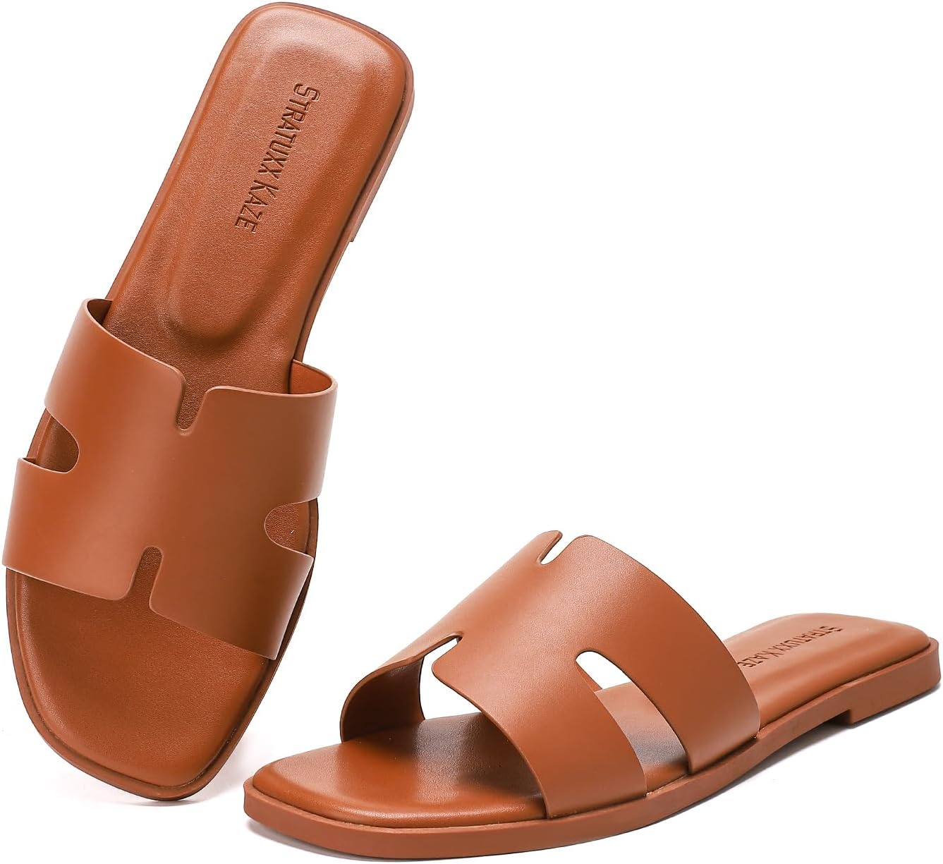 Kaze Open Toe Flat Dress Sandals Womens Slide Comfortable Summer Black, White, Tan Sandals for Women