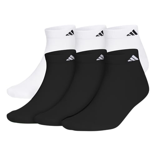 adidas Men's Athletic Cushioned Low Cut Ankle Socks (6 Pairs) Durable & Comfortable, White/Black/White, Large