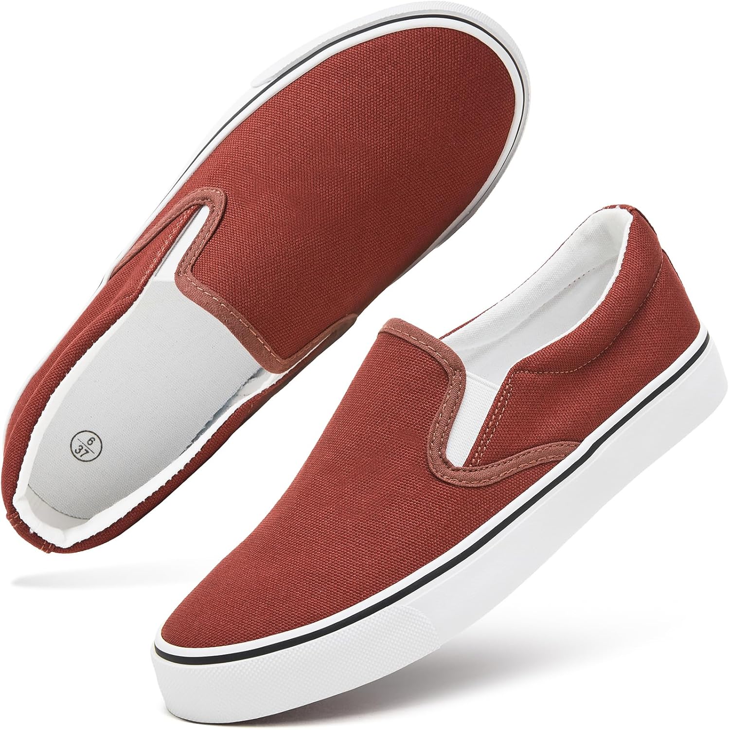 Women's Slip on Shoes Canvas Sneakers Loafers Non Slip Shoes Low Top Casual Shoes(Brown.US7)