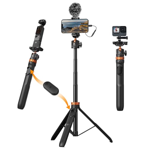 K&F CONCEPT 62'' Phone Selfie Stick Tripod | 360° Ball Head Camera Tripod with Remote, 2-in-1 Phone Holder Compatible with DJI Osmo Pocket 4/3 Insta360 Luna Ultra. MS08