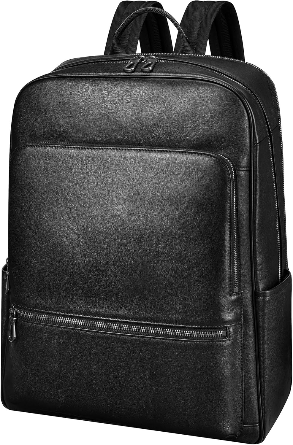 Large Black Leather Backpack for Men, Minimalist Luxury Executive Computer Backpack for Men, 17.3 Inch Genuine Leather Laptop Backpack for Travel Work Business