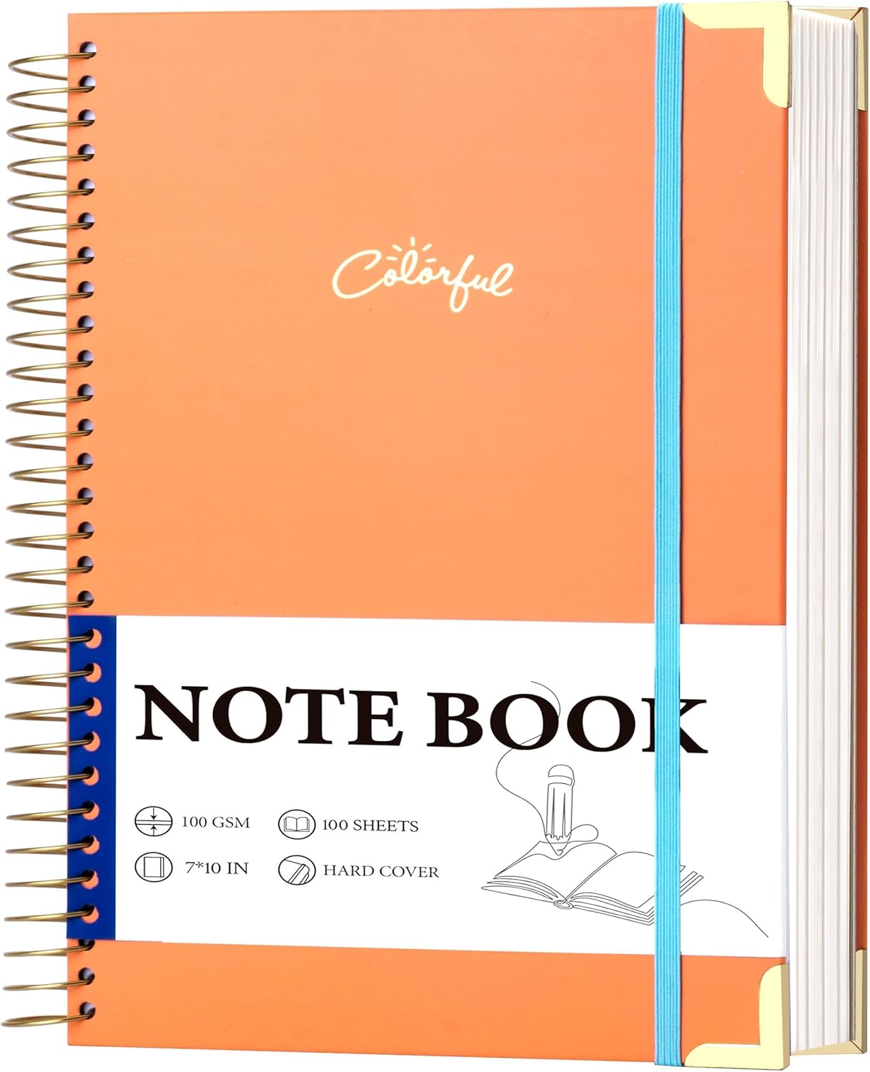 Yoment B5 Spiral Notebook with Folder Pockets - 200 Pages Hardcover College Ruled Journal, Thick 100gsm Paper for Note Taking, Work & Office, Lined Notebook for Women & Men, Orange