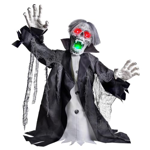 Halloween Animatronic Zombie Groundbreaker Decoration, 2.3 FT Motion & Sound Activated Scary Outdoor Prop with Light-Up Eyes for Yard, Lawn, Patio & Haunted House