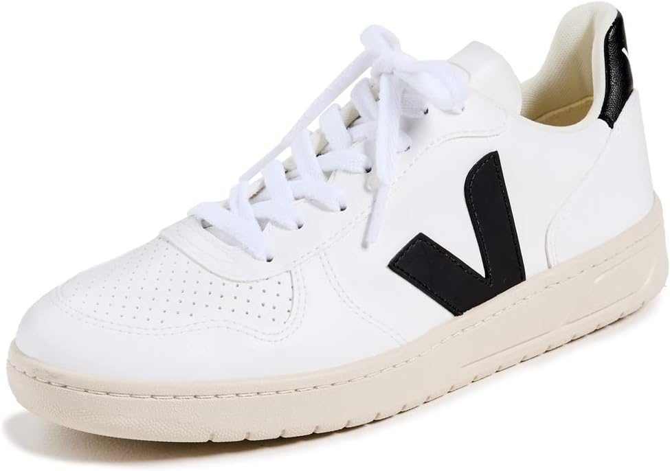 Veja Women's V-10 Lace Up Sneakers, White/Black, 6 Medium US