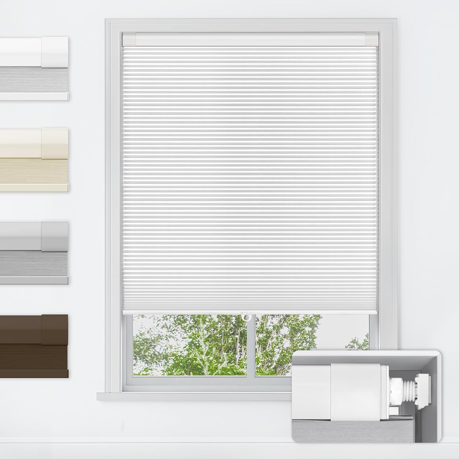 LazBlinds No Tools No Drill Cordless Cellular Shades, Blackout Light Blocking Honeycomb Shades for Home, Thermal Insulation Blinds for Windows, 22" W x 64" H, White