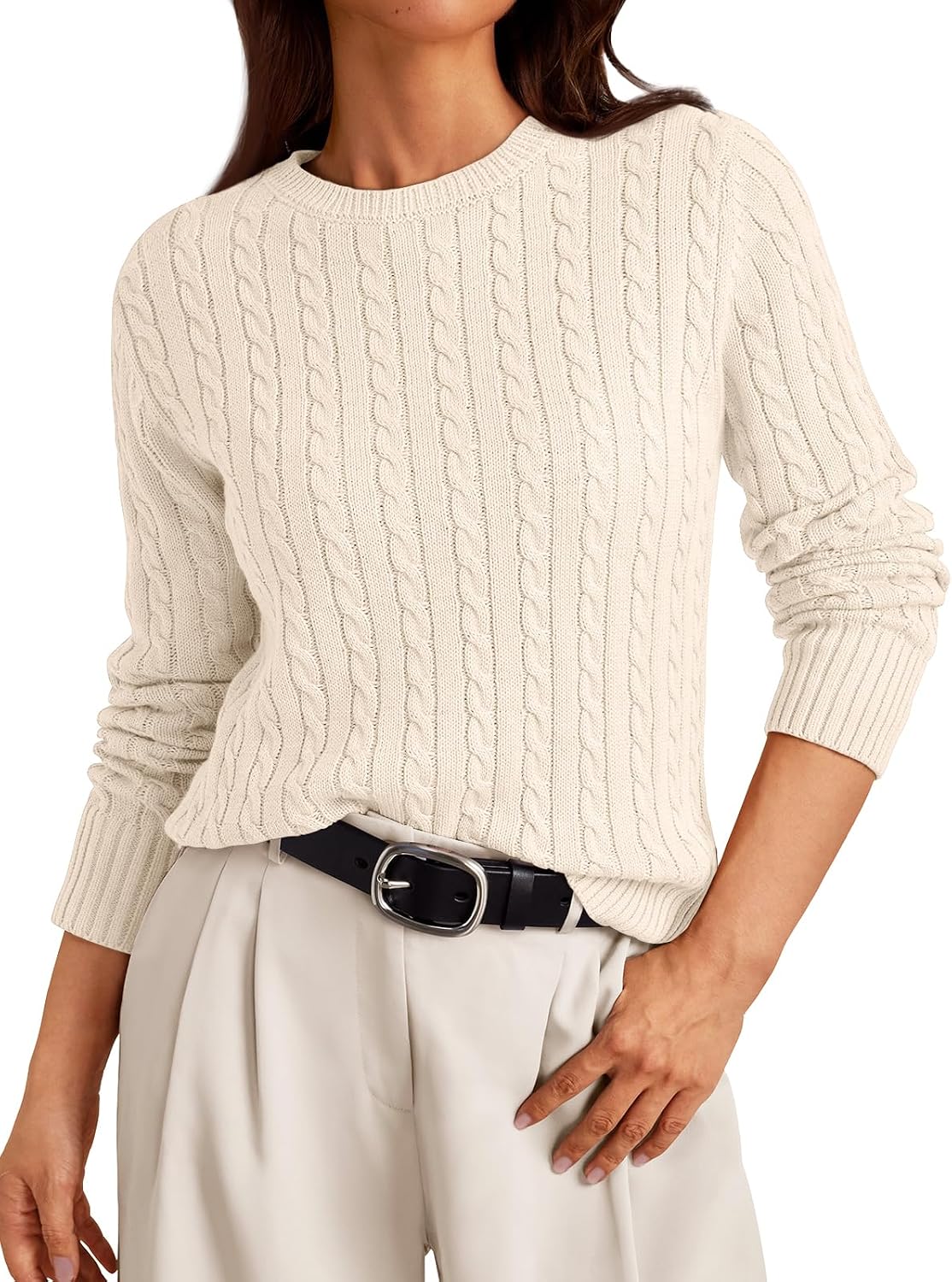LILLUSORY Womens Cable Knit Sweater Fall 2026 Fashion Clothes Cream