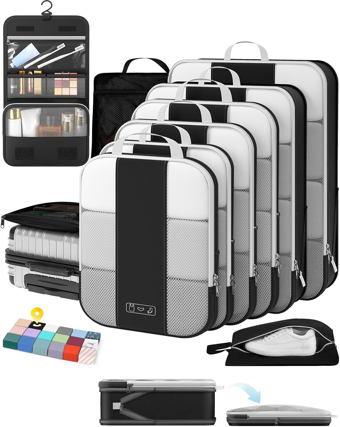 10 Set Compression Packing Cubes for Travel Essentials,Compressible Expandable Packing Cubes for Suitcase,OlarHike Luggage Organizer Bags for Travel,Handy Helper for Organizing Clothes(Black)