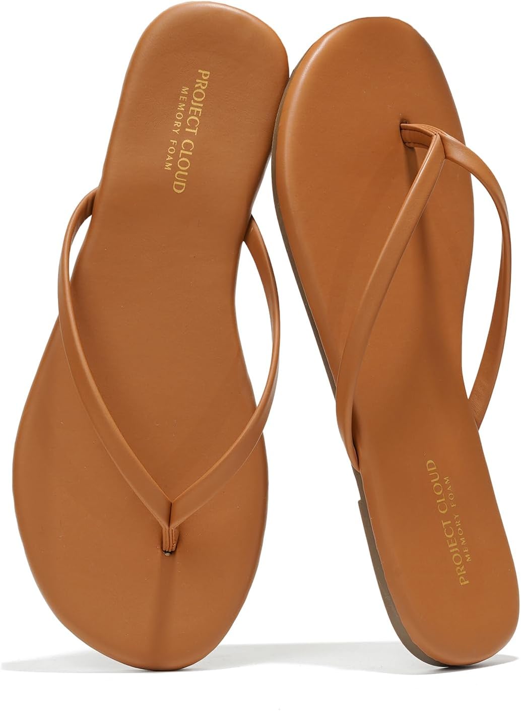 Flip Flops for Women Footwear- Lightweight and Memory Foam Insole Sandals for Women 2026 - Durable Non-Slip Beach Essentials Flats for Women Sandals (Foundations, Cognac, 7.5)