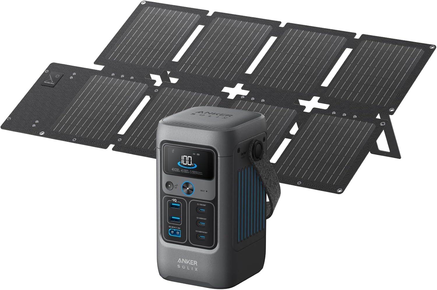 Anker SOLIX C200 DC Power Bank Station and 60W Solar Panel, 192Wh Portable Power Station, LiFePO4 Battery, 200W Solar Generator, For Outdoor, Camping, Traveling, and Emergencies