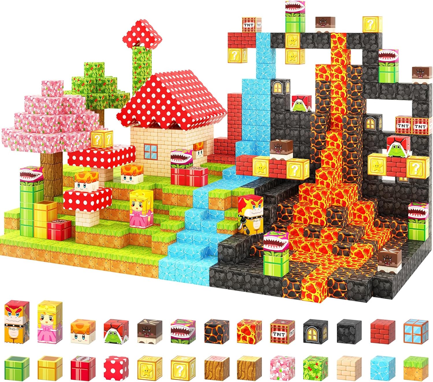 110 PCS Magnetic Blocks - Build Mine Magnet World Magic Teleport Pipes Set, Building STEM Sensory Toddler Toys for 3+ Year Old Boys & Girls, Compatible with All Magworld 1” Magnetic Blocks Kids Toys