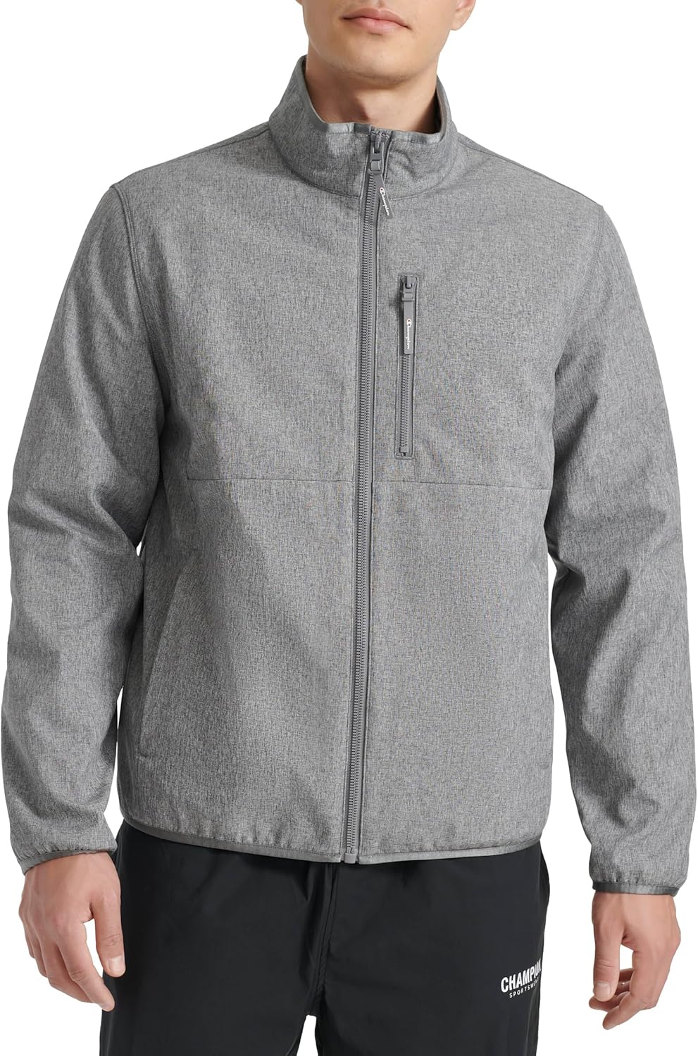 Champion Men's Lightweight Active Soft Shell Jacket with Stand Collar, Heather Grey, Medium