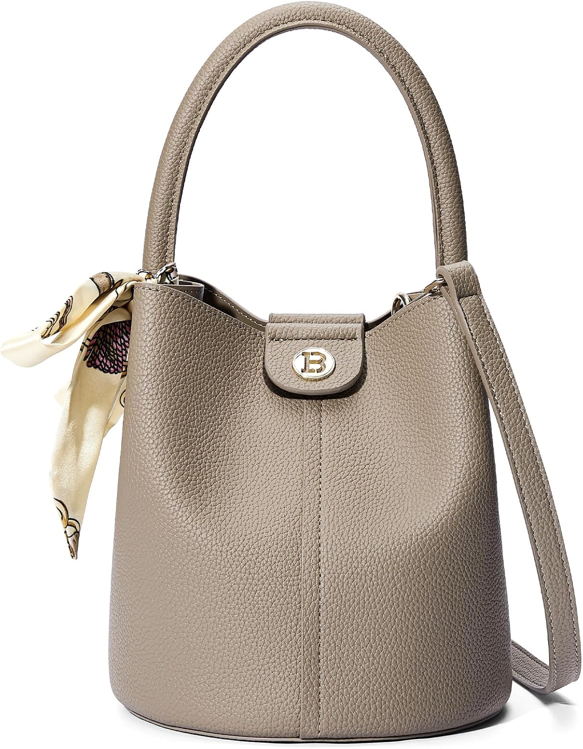 BOSTANTEN Small Crossbody Bags for Women Vegan Leather Mini Bucket Handbag Removable Shoulder Strap Camel Brown