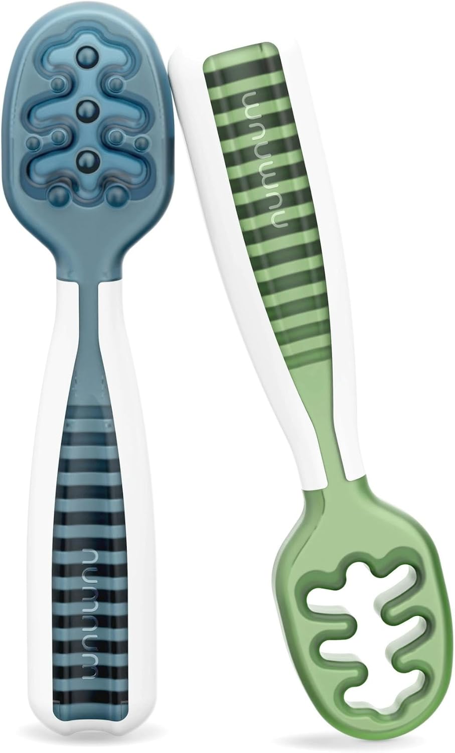 Baby Spoons Set, Baby Essentials Pre-Spoon GOOtensils for 6+ Months, First Stage Self-Feeding Spoons for Baby Led Weaning (BLW), Silicone Toddler Utensils, BPA-Free, 2 Pack Blue/Green