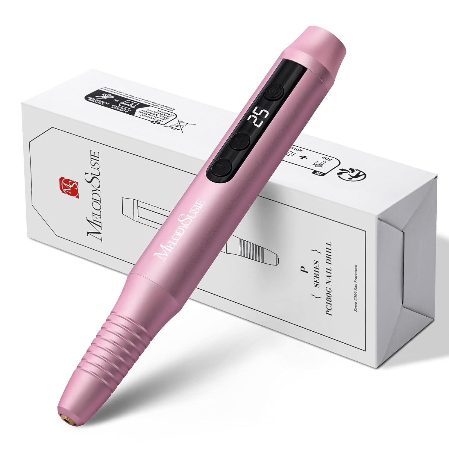 Pen-Shaped Portable Cordless Nail Drill,PC180G 25000RPM Rechargeable Electric File with LED Display for All Nail Care, Manicure Shaping & Acrylic Gel Removal for Nail Artists DIY at Home