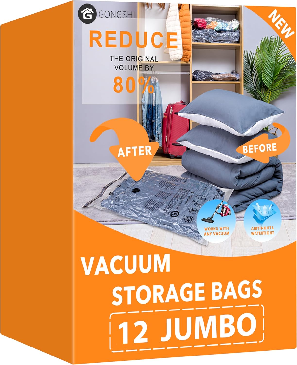 Vacuum Storage Bags, Space Saver Seal Bags For Clothing, Travel Luggage,Blankets, Comforters, Pillows, Clothes Storage.12 Jumbo