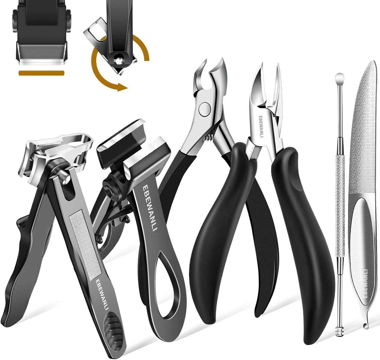EBEWANLI Podiatrist Toenail Clippers for Seniors Thick Toenails, Toe Nail Clippers for Thick Nails for Seniors, Straight Toe Nail Clippers for Men, Ingrown Toenail Clippers and Angled Nail Clipper Set
