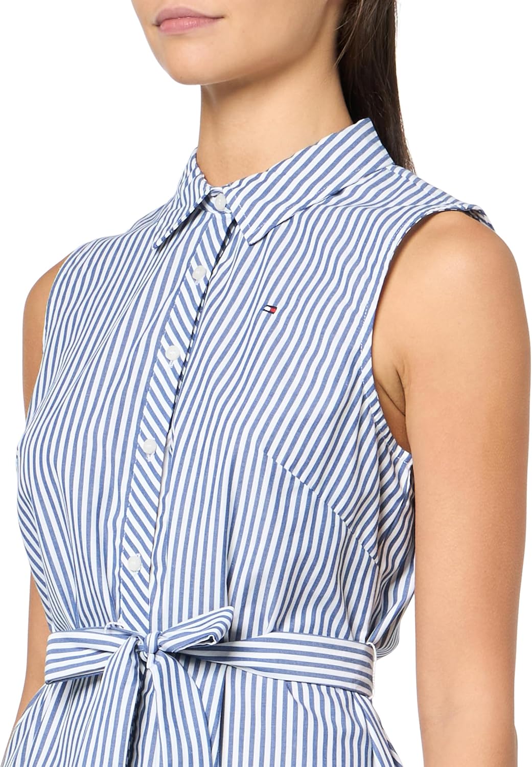 Tommy Hilfiger Women's Sleeveless Collared Button Front Tie Waist Mini Shirt Dress - Variety Sizes