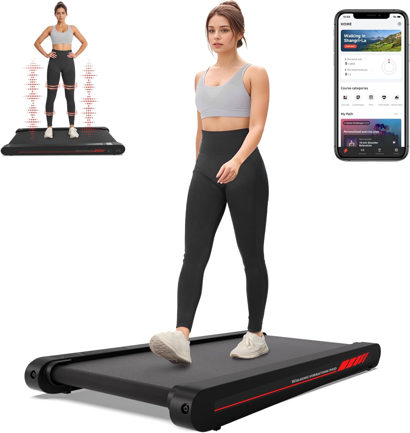 Sperax Walking Treadmill Pad with APP, 3 in 1 Under Desk Treadmill, 400W Low Noise Walking Vibration Pad with Remote Control,Portable Treadmills for Home Office