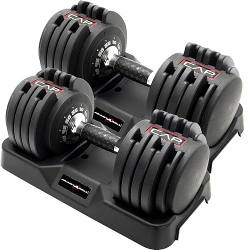 CAP ADJUSTABELL Adjustable Dumbbell Set, Premium Quick Select Adjustable Weights for Home Gym Strength Training, Round, 55 LB Pair, Honeycomb Chrome & Black Grip Handle