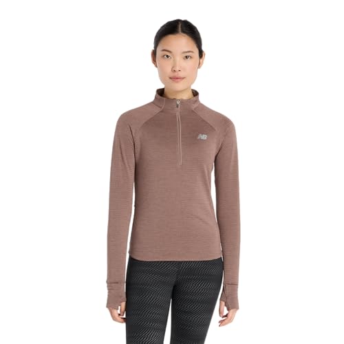 New Balance Women's Athletics Heat Grid Half Zip, Earth Shadow Heather, Large