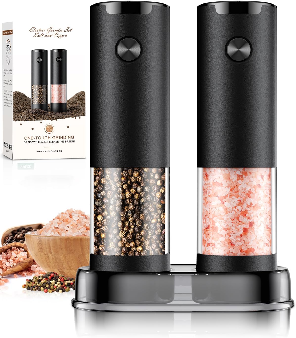 Electric Salt and Pepper Grinder Set Automatic Battery Pepper Mill Shakers Adjustable Coarseness Upgraded Larger Capacity with Led Home and Kitchen Appliances Birthday Gifts for Women Mom