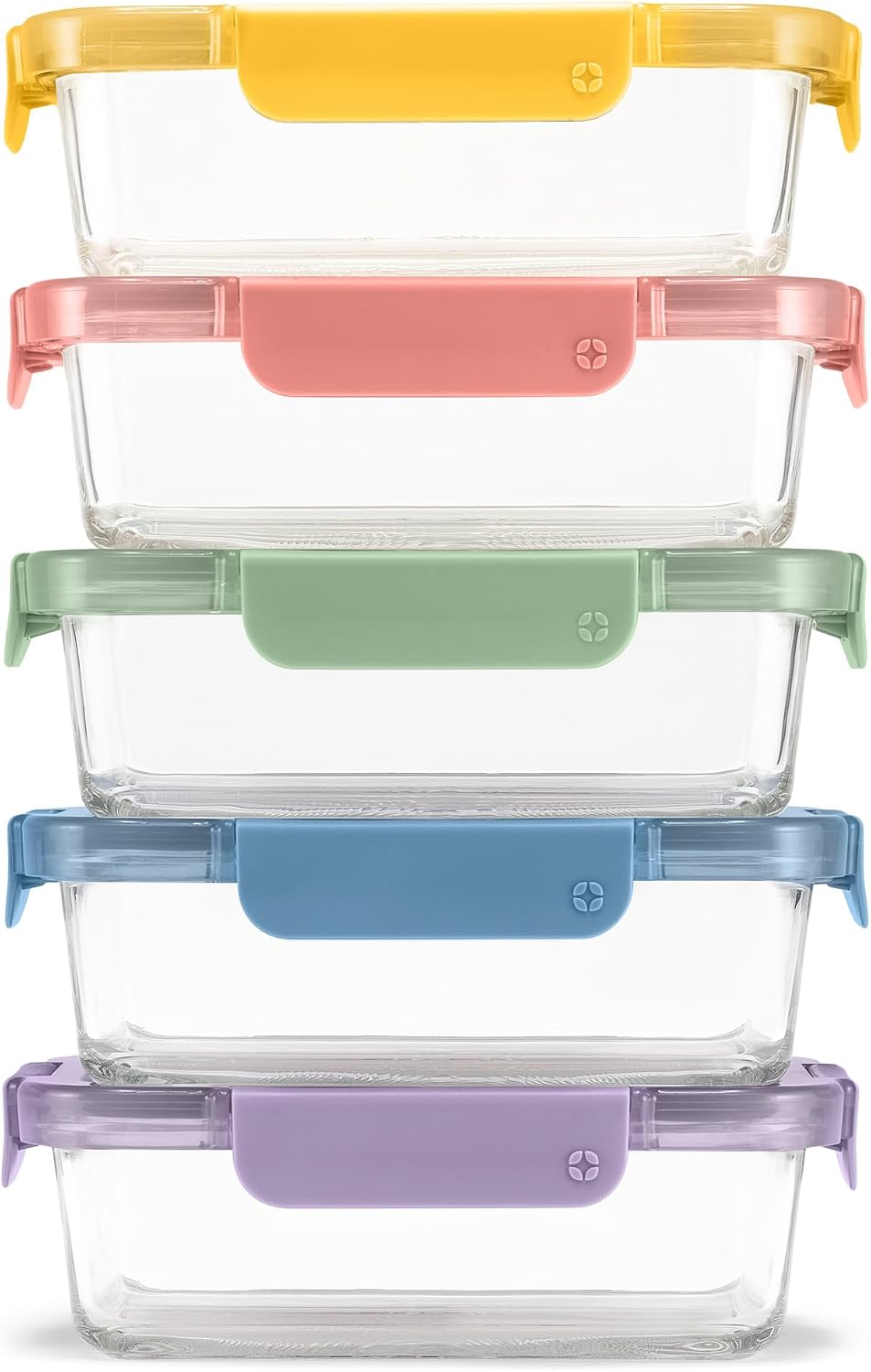 Ello Color Lock 3.4 Cup Glass Meal Prep Containers & Lids, 5 Pack, Desert | Glass Meal Prep Set With Airtight Leakproof Locking Lids, Microwave And Oven Safe Glass, Freezer Safe, And BPA-Free