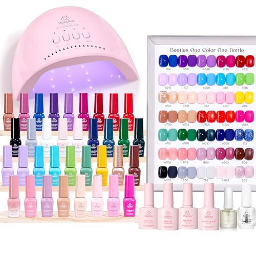 Nail Polish Kit with U V Light - 35 Colors 68 Pcs Gel Polish Set One Color One Bottle Seasonal Whispers Nails Kit with Top Base Coat Beauty Must Have DIY Salon Manicure Gifts for Women