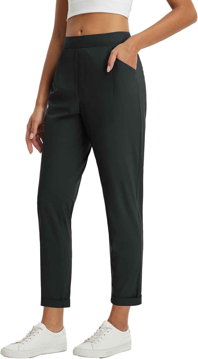 Womens Pants Petite Travel Pants Stretchy Work Pants Dressy Business Casual Slacks Golf Airport Clothing Summer Black M