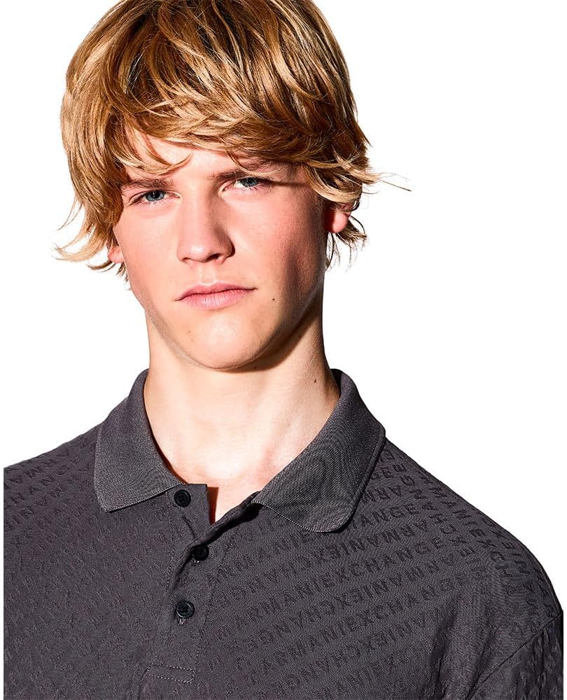 Armani Exchange Mens Mercerized Jacquard All Over Printed Polo