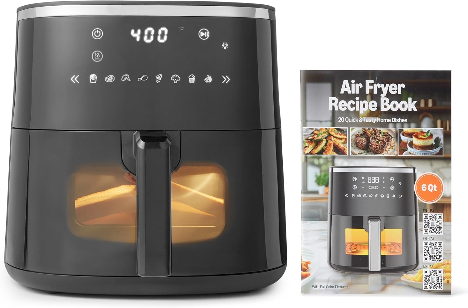 6-Quart Air Fryer with Easy View Window, 8 Preset Menus, 1550W, Black