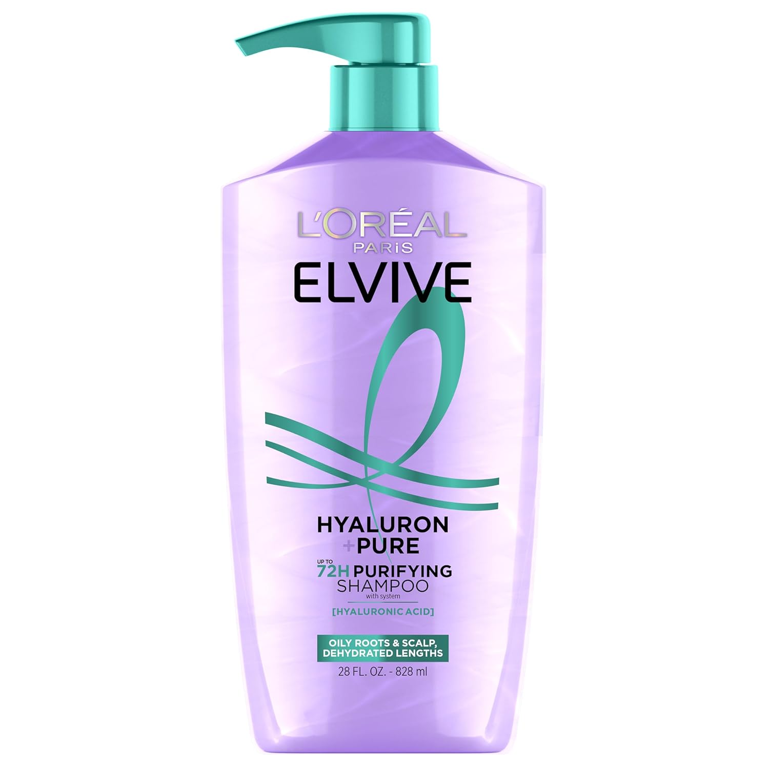 L'Oreal Paris Elvive Hyaluron + Pure 72H Purifying Shampoo for Oily Hair, Clarifying Shampoo with Salicylic Acid and Hyaluronic Acid, 28 Fl Oz