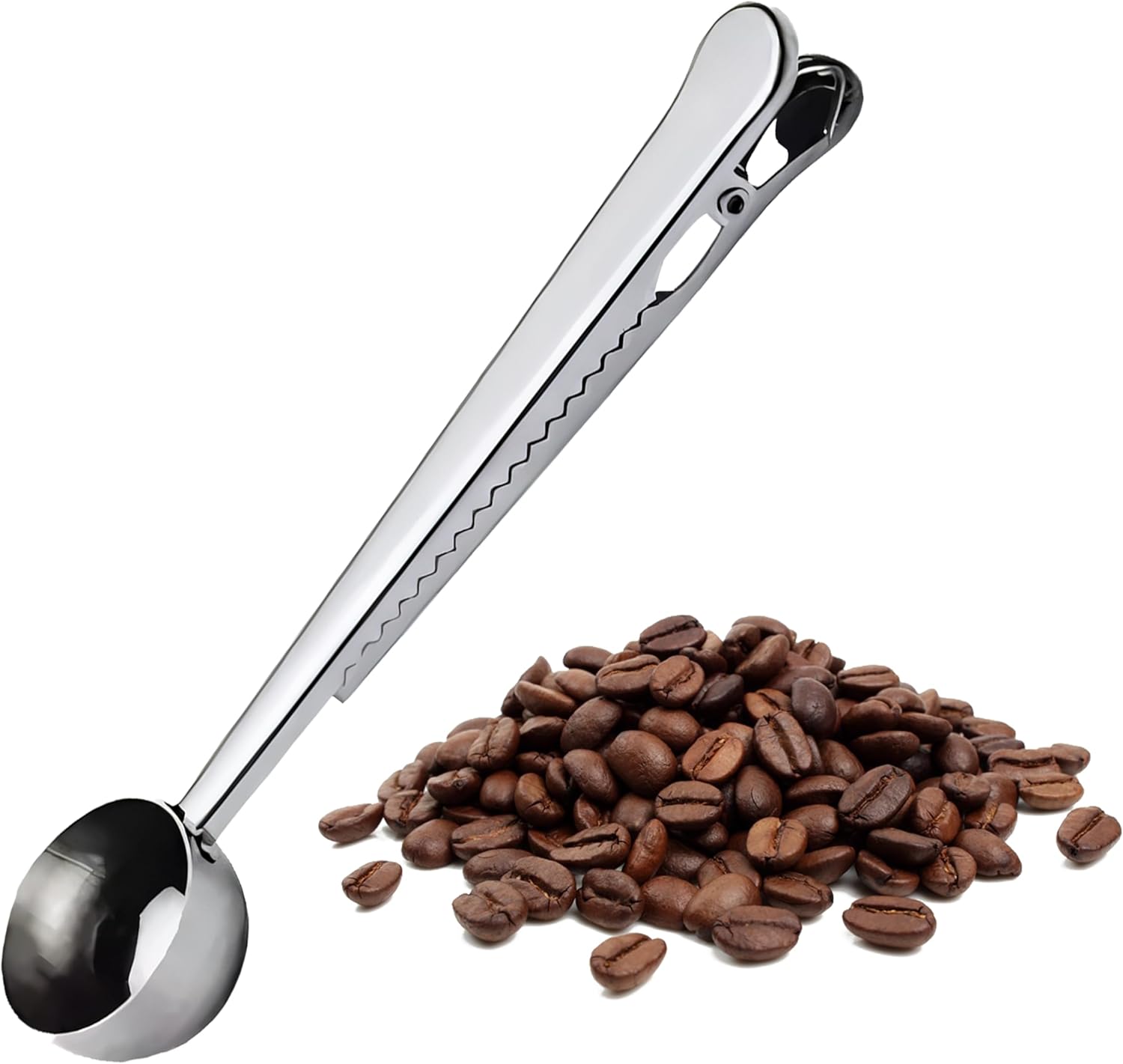 DI'FRANT® Coffee Bean Measuring Spoon with Bag Clip | Stainless Steel Coffee Scoop with Built-in Bag Sealer | Coffee Spoons | Bar Spoon (Silver)