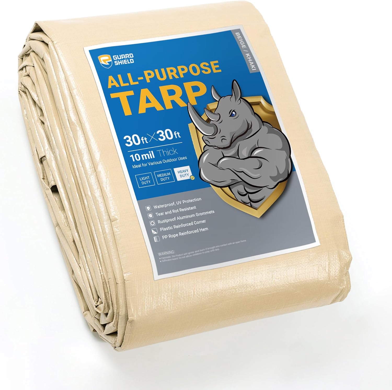Beige Tarp Heavy Duty Waterproof 30x30 Feet Outdoor Poly Tarps Cover Thick UV Resistant Canopy Tarpaulin with Grommets 10mil